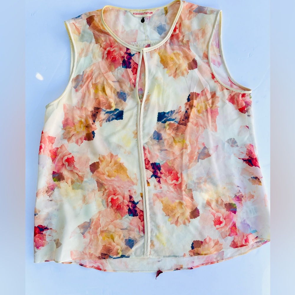 Rebecca Taylor Enchanted Garden Silk Floral Sleeveless Relaxed Fit Blouse - Sz 8 - Picture 3 of 8